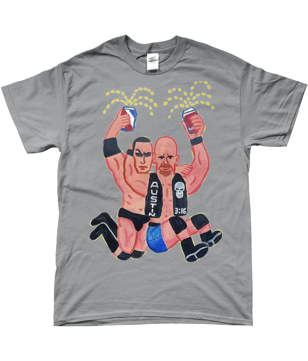 stone cold and the rock wwf t-shirt