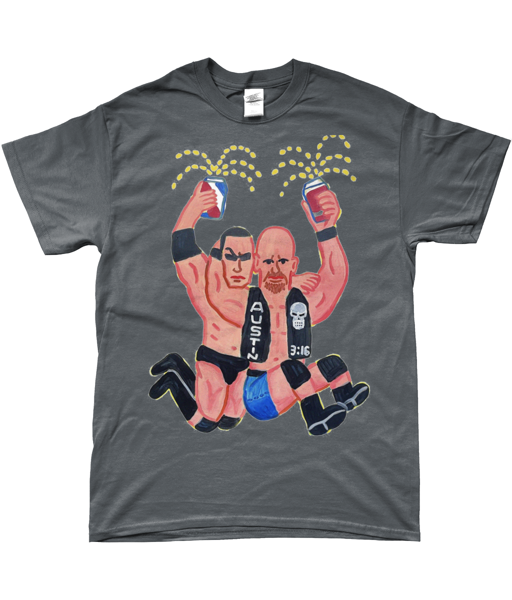 stone cold and the rock wwf t-shirt