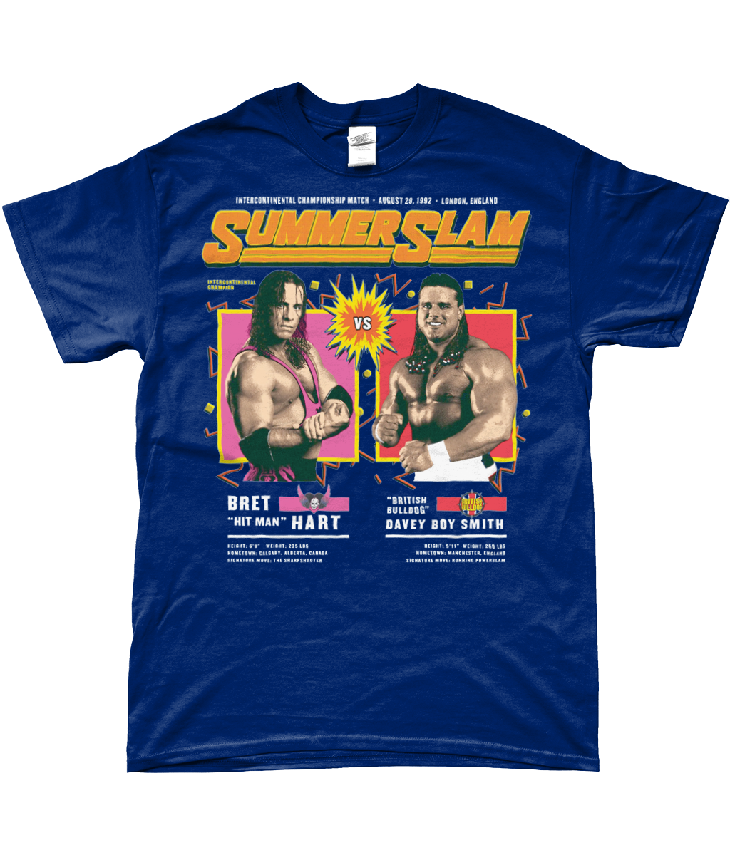 wwf summerslam 92 london england bret hart v british bulldog t-shirt