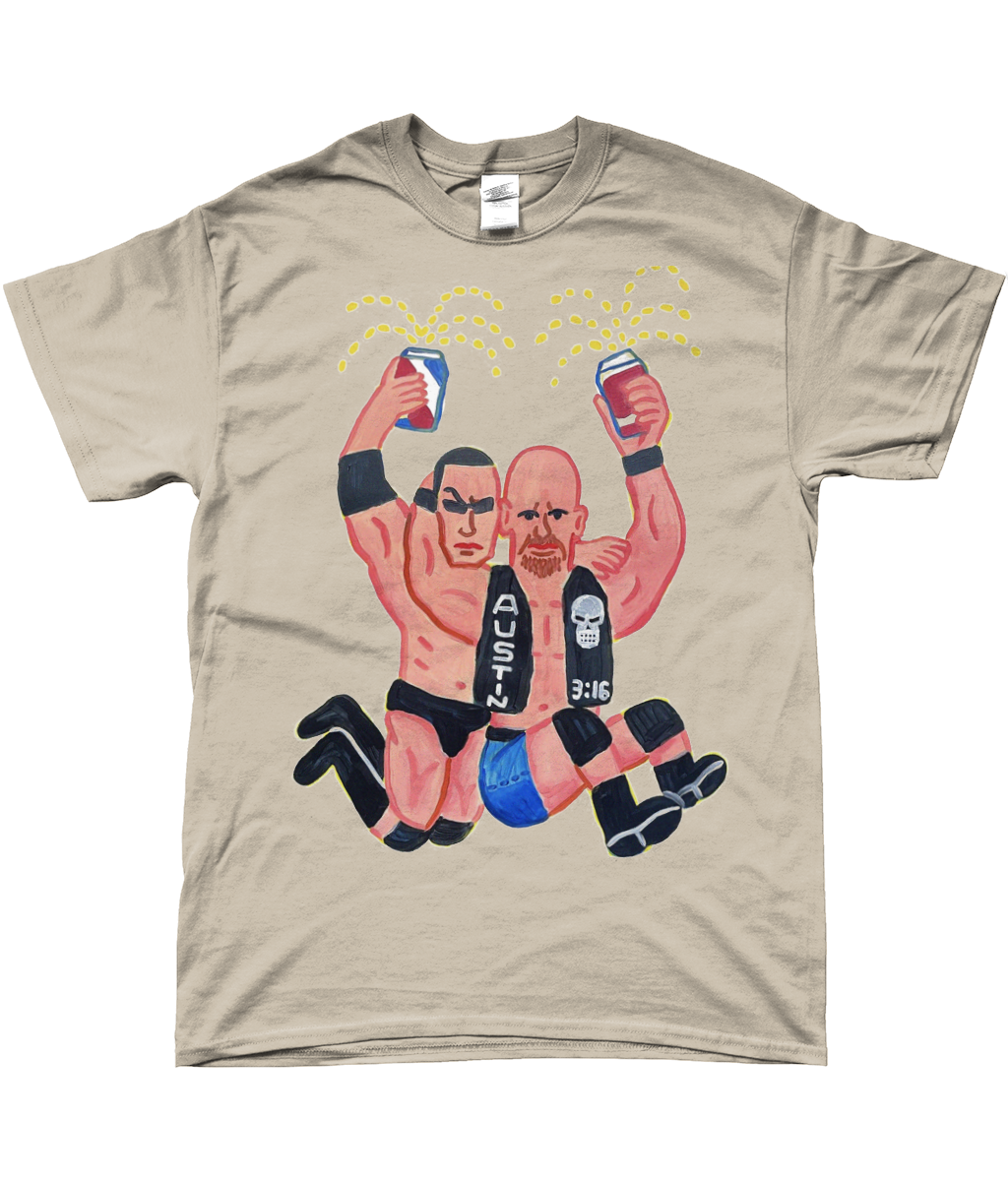 stone cold and the rock wwf t-shirt