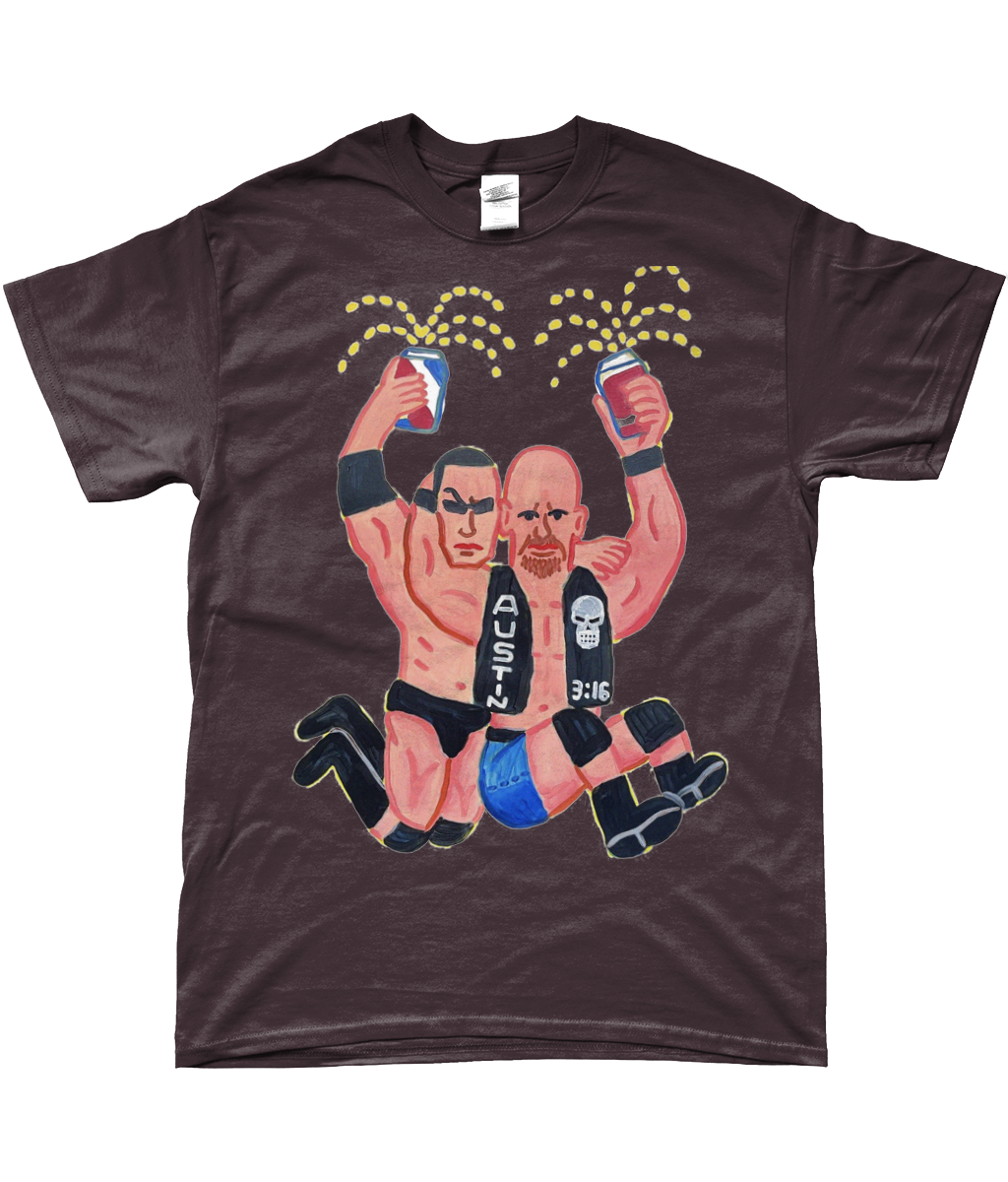 stone cold and the rock wwf t-shirt