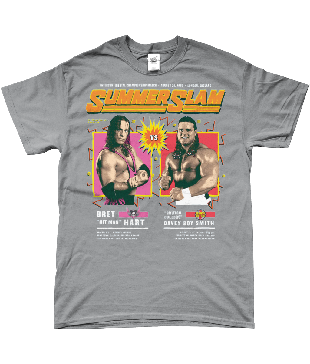 wwf summerslam 92 london england bret hart v british bulldog t-shirt