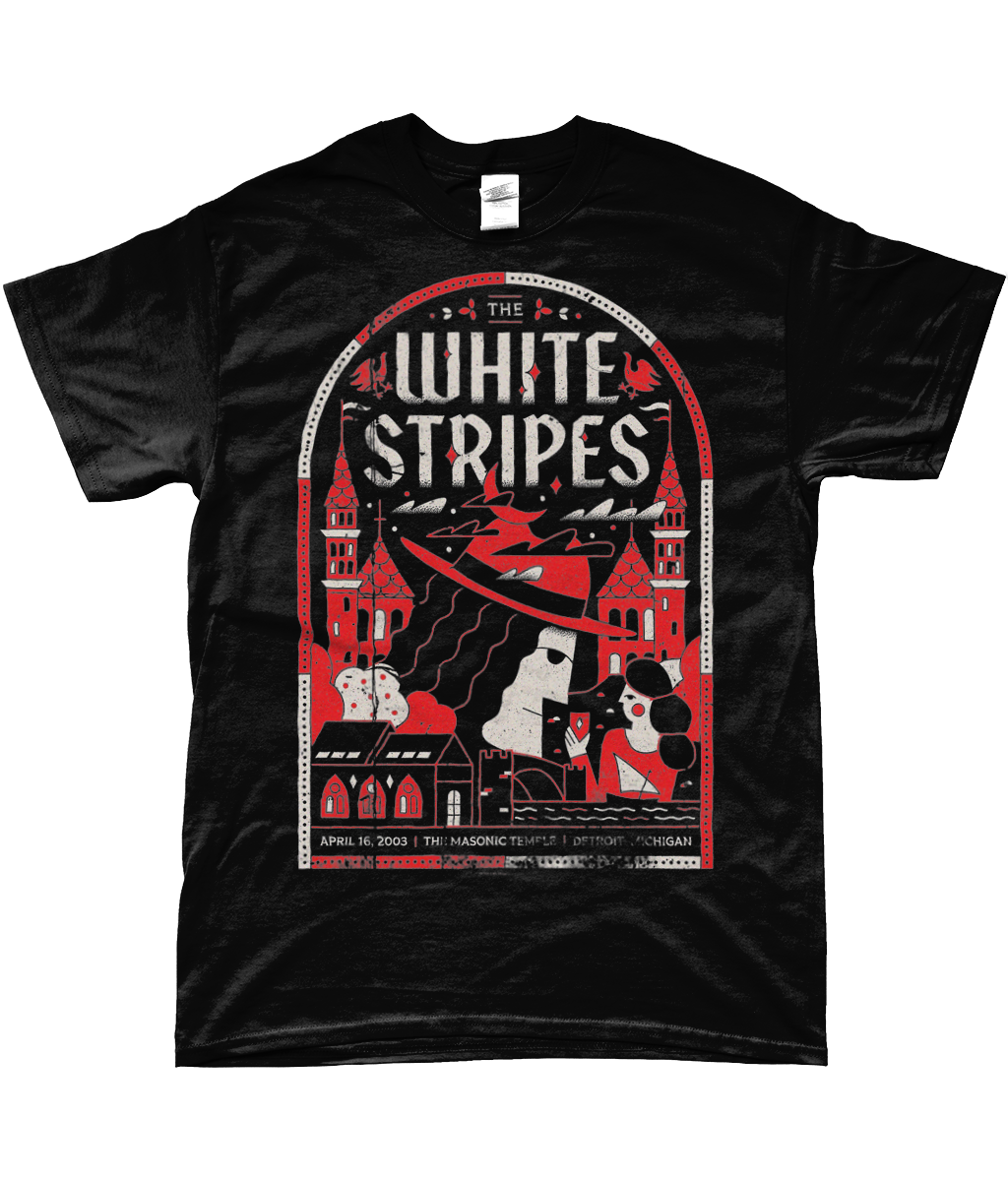 white stripes live at the masonic temple michigan t-shirt